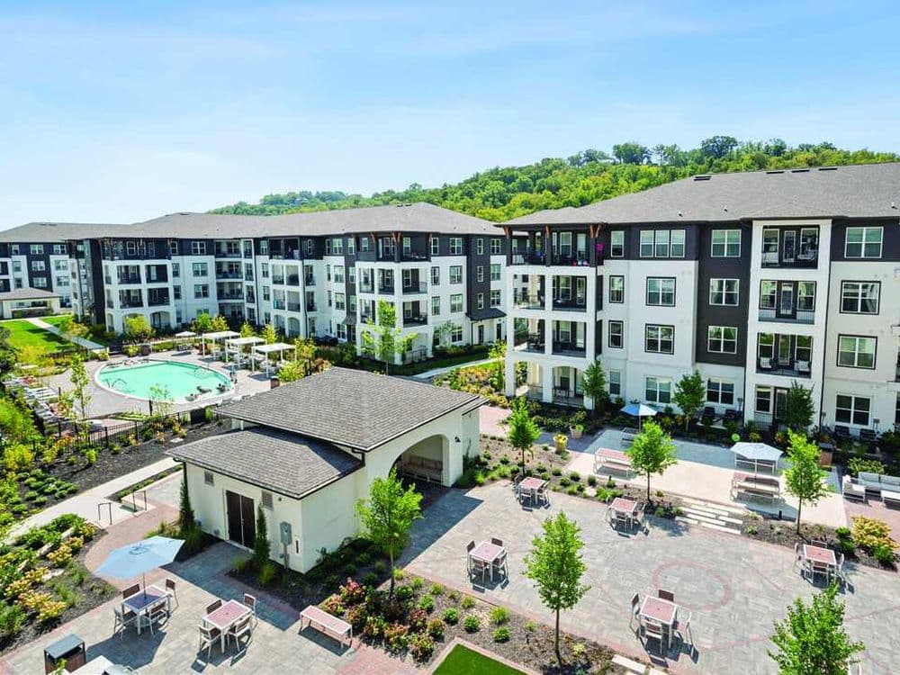 Apartment community with a pool courtyard